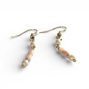 Delicate Freshwater Rice Pearl & Pink Mother of Pearl Dangle Earrings